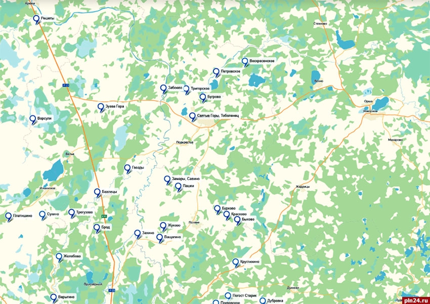 Карта пушкиногорского района псковской области с деревнями и дорогами