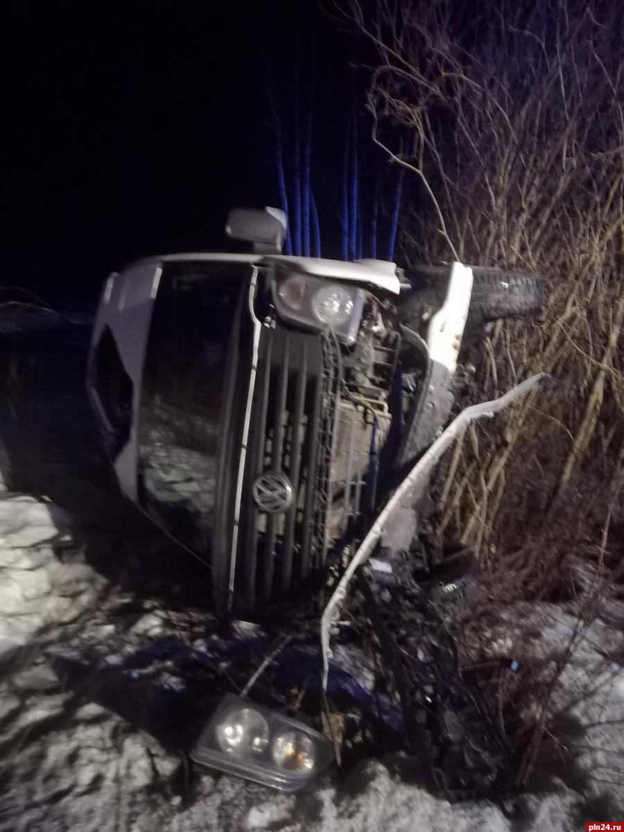 Водитель фургона пытался уйти от столкновения и съехал в кювет в Пушкиногорском районе