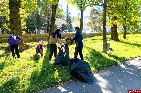 Субботник провели в Летнем саду Пскова