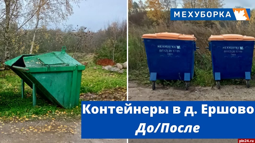 Шесть контейнеров для мусора заменили новыми в Псковском районе