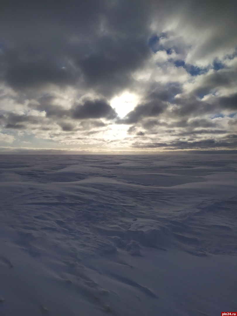 Снежные барханы образовались на Чудском озере. ФОТО