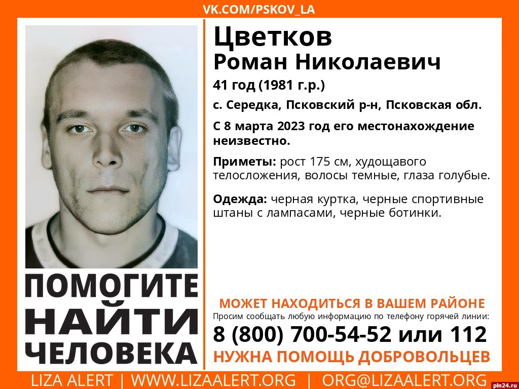 Пропавшего 8 марта мужчину в черном разыскивают в Псковском районе