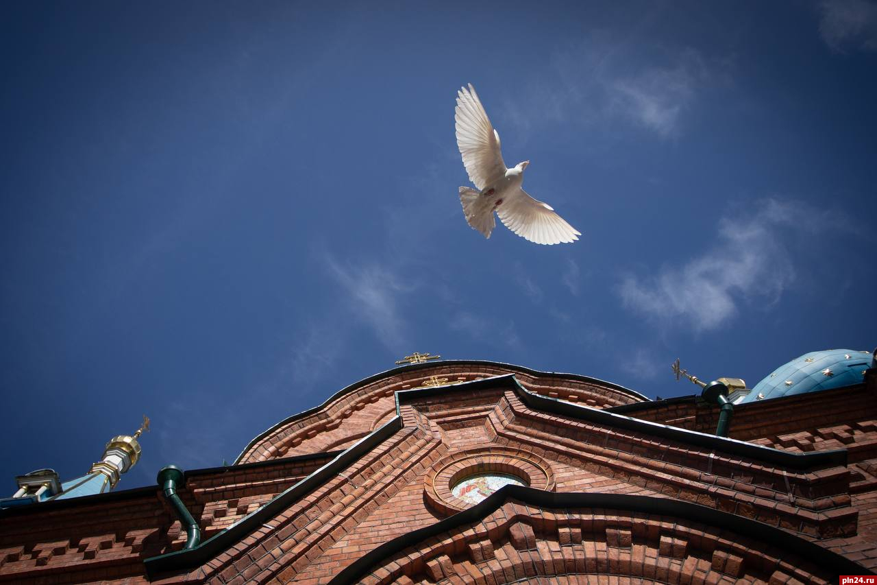 Белых голубей выпустили в небо в день Благовещения в Пскове. ФОТО