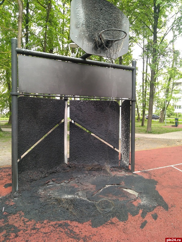 Названа предварительная причина возгорания баскетбольной площадки в псковском парке имени Гагарина