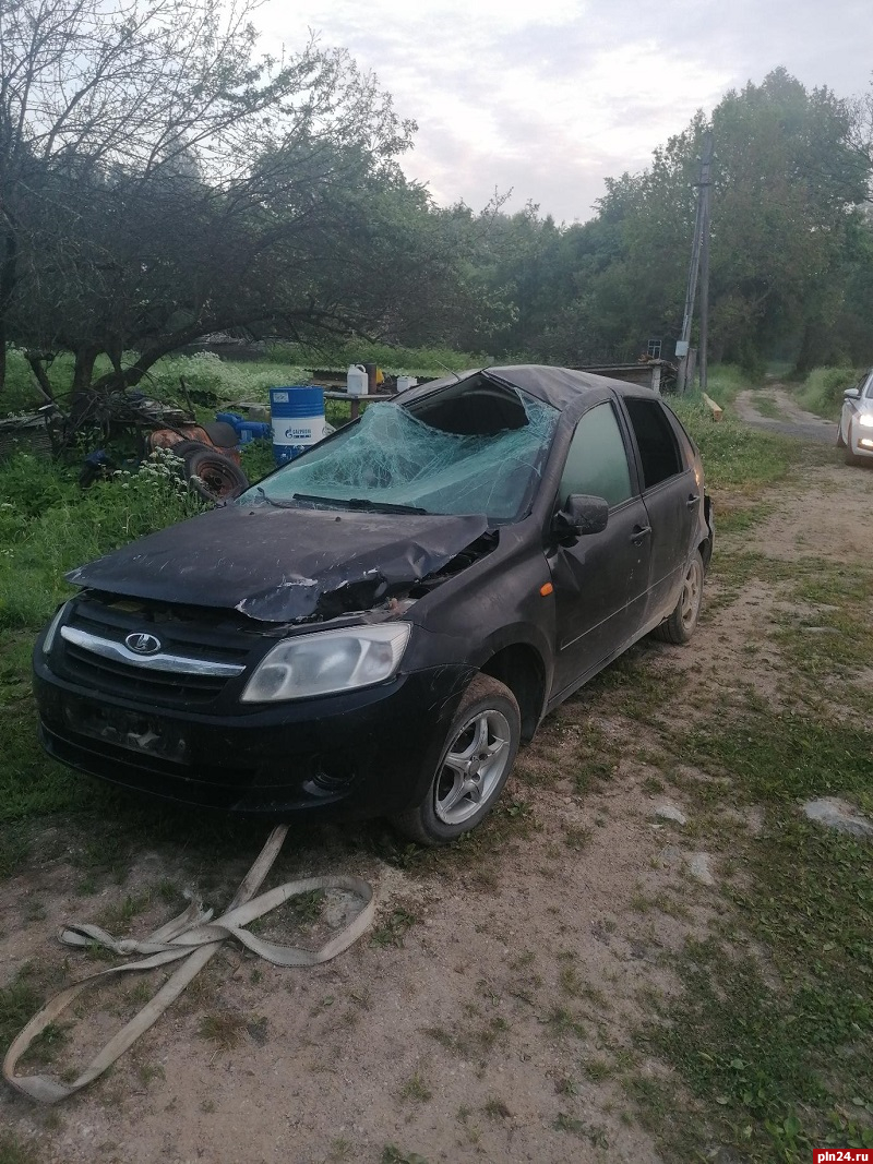 Начинающий водитель опрокинул автомобиль из-за выбежавшего на дорогу лося в Пыталовском районе. ФОТО